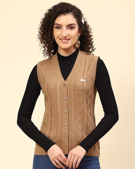 Cable Knit Sleeveless Cardigan