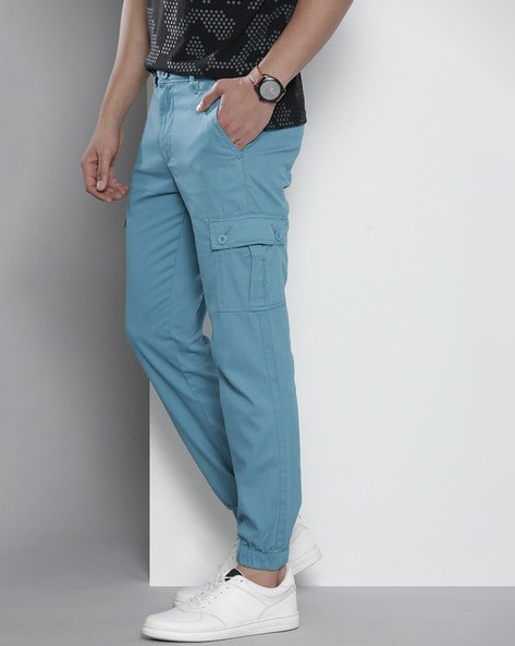 Buy Roadster Men Blue Solid Cargo Trousers  Trousers for Men 2075907   Myntra