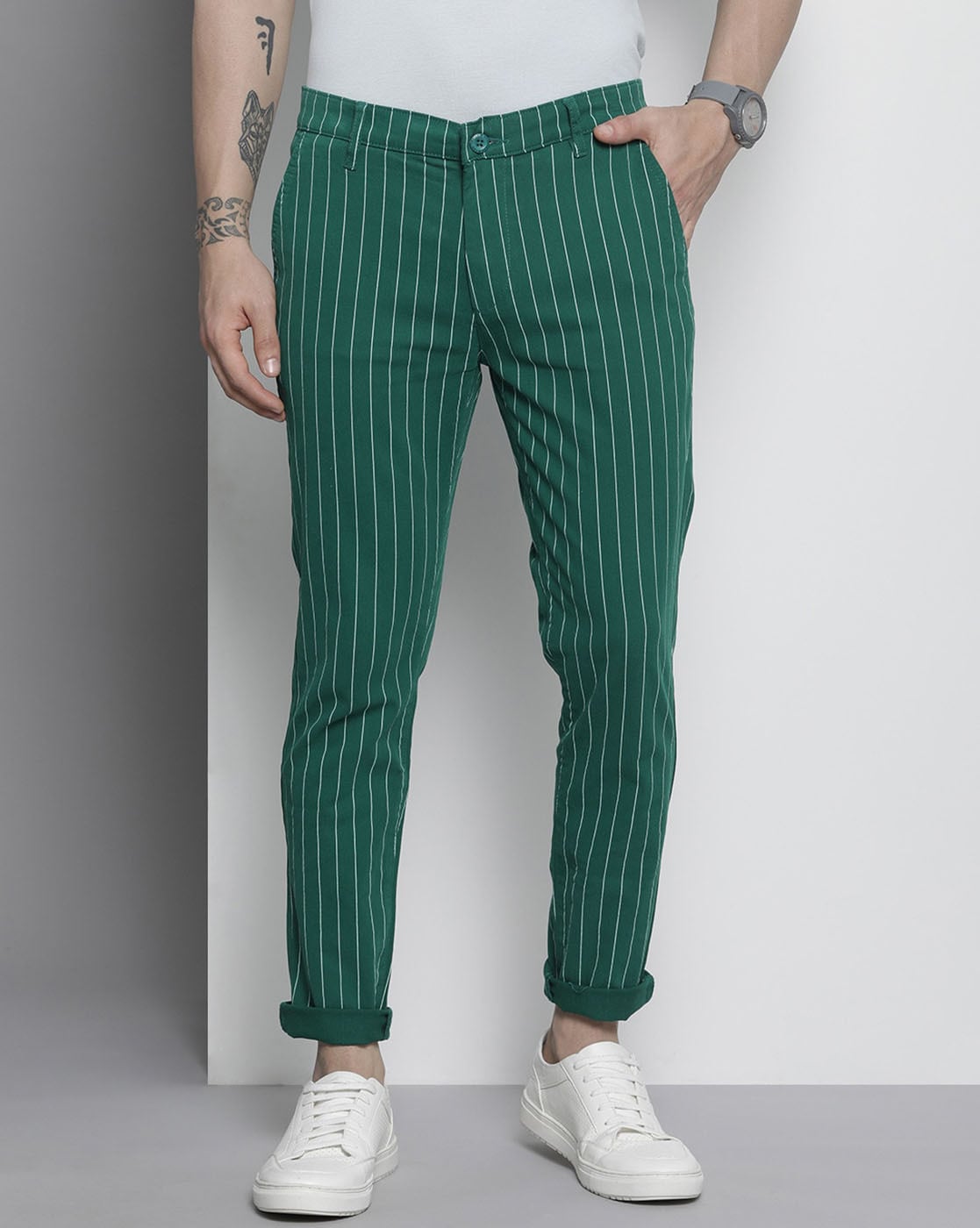 Lime green striped pants by Silai  The Secret Label