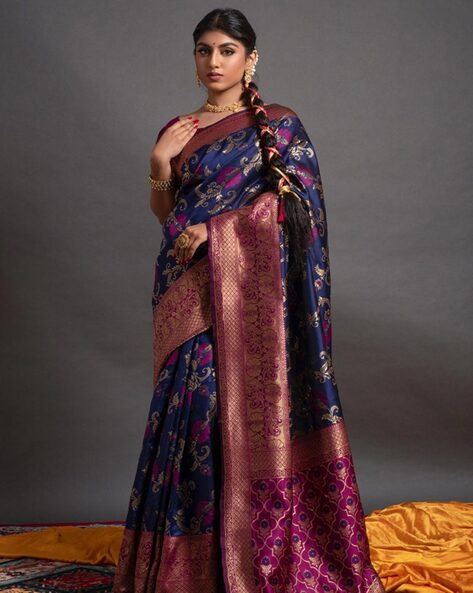 Women's Traditional Woven Banarasi Silk Saree With Blouse - Lilots