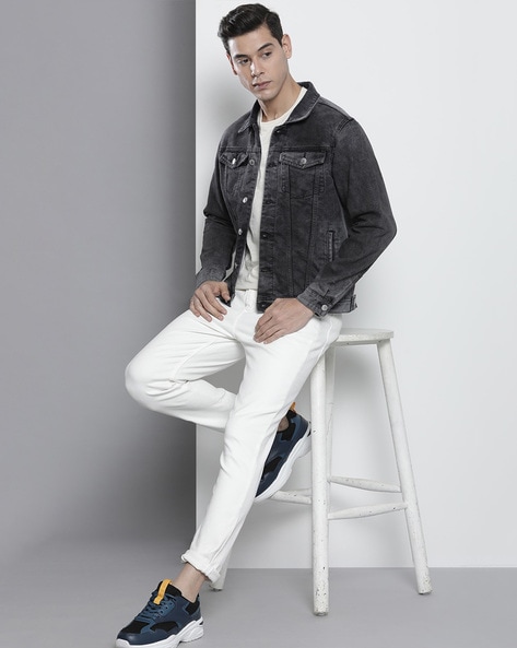 Black white outlet denim jacket