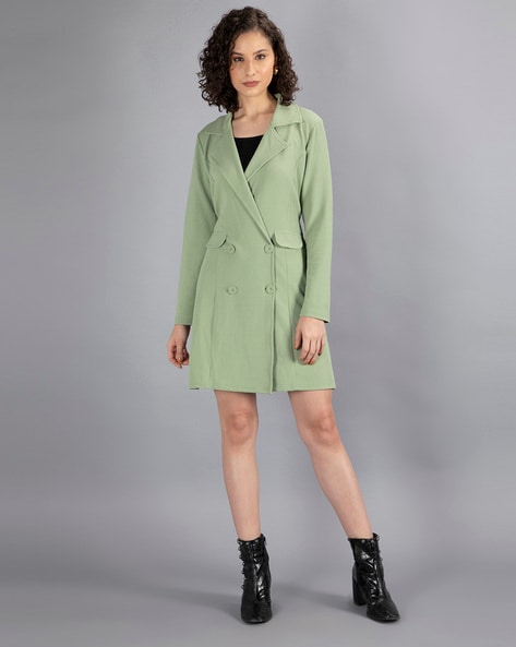 Buy Green Satin Solid V Neck Colorblock Blazer Dress For Women by Mani  Bhatia Online at Aza Fashions.
