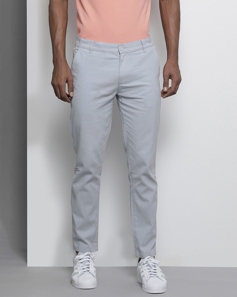 Sky Blue Slim Fit Pants - Flat Front