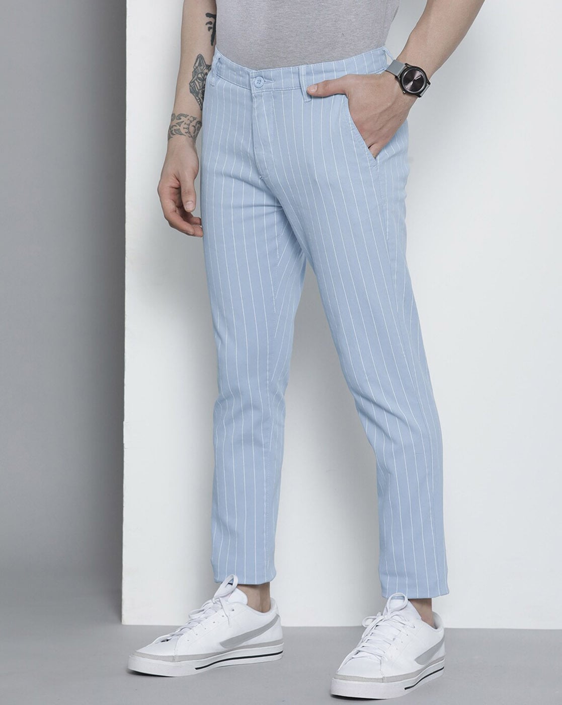 Oakland Navy Blue Slim Fit Pinstripe Pants – BRABION