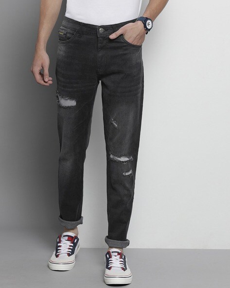 Black denim trouser with front patch pocket