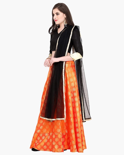 $52 - $64 - Black Maslin Cotton Lehenga Choli and Black Maslin Cotton  Chaniya Choli Online Shopping