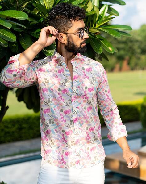 Floral Printed Shirt with Spread Collar