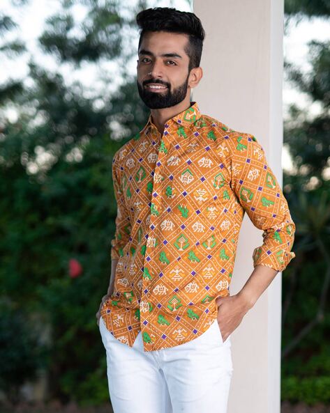 yellow pattern shirt