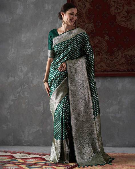 Tom Green Zari Woven Kanjivaram Saree – MySilkLove