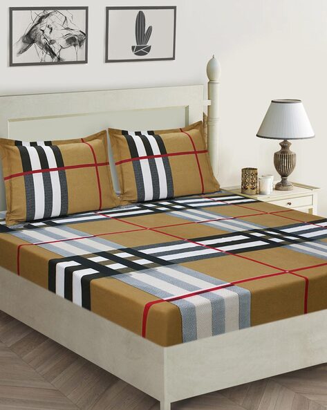 Checked Double Bedsheet with Pillow Covers