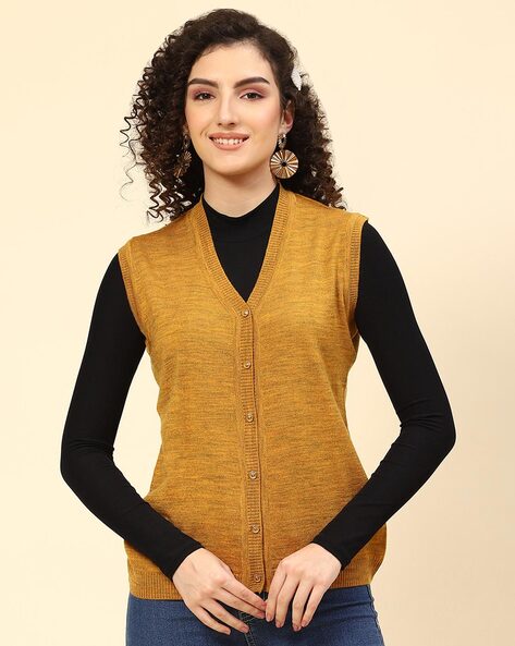 Mustard sleeveless cardigan sale