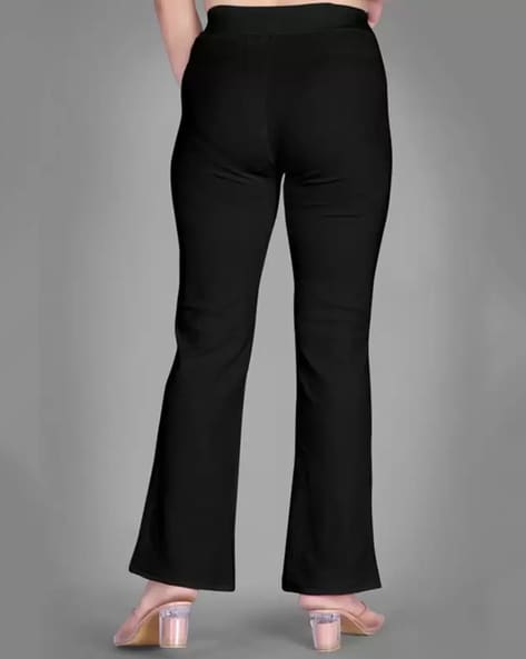 Fleece trousers with elasticated bottom for women, black