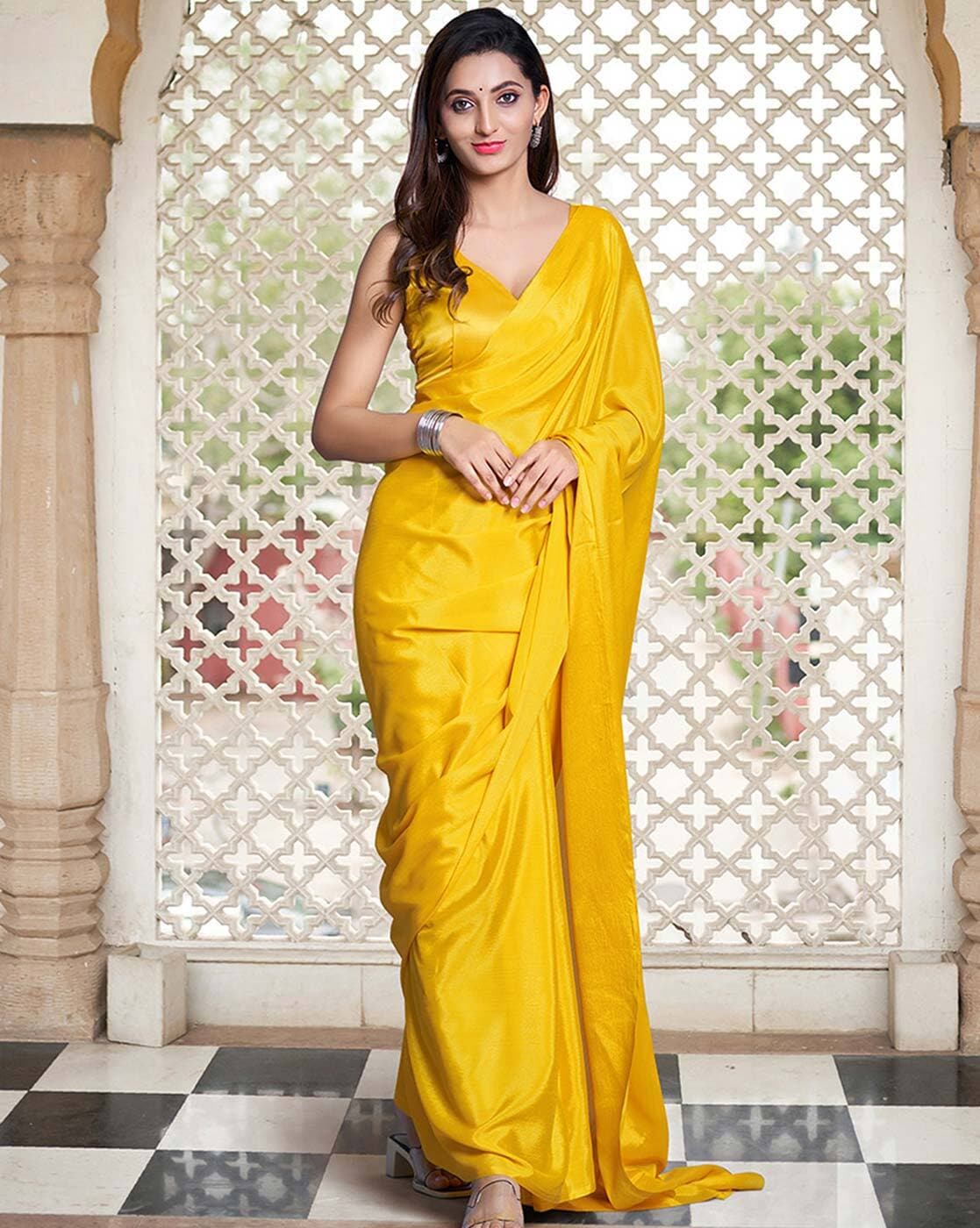Buy Yellow Sarees for Women by MRINALIKA FASHION Online | Ajio.com