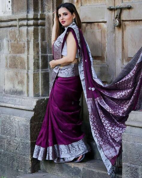 Light purple saree with silver purple border - Sri Kumaran Stores