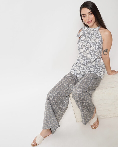 Floral Print Top with Palazzos Set