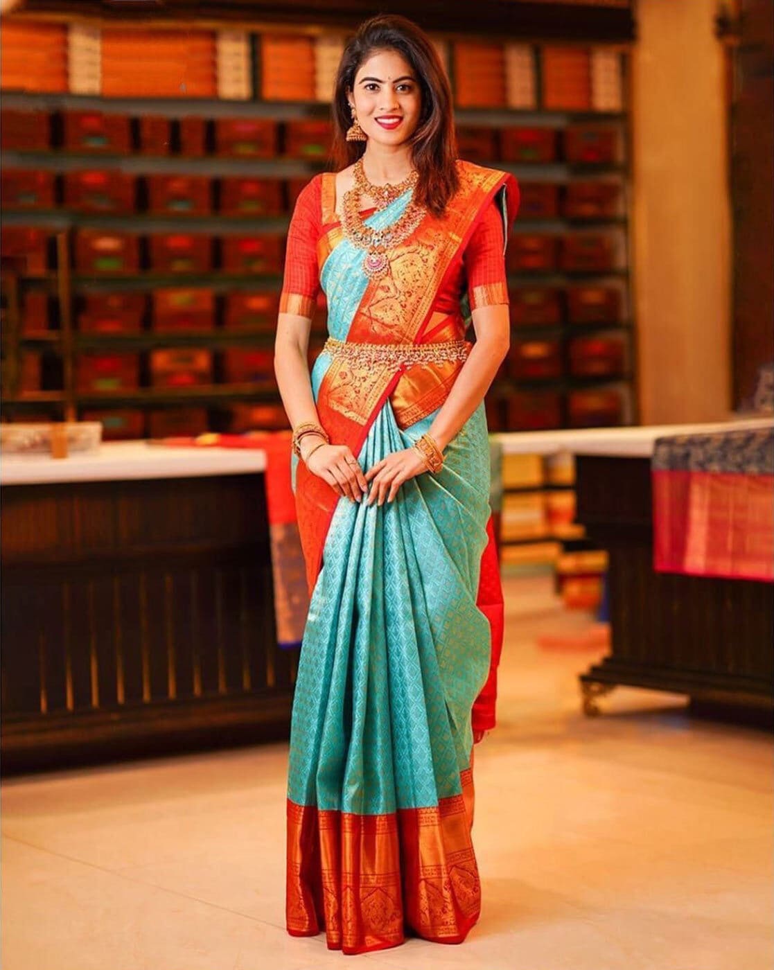 Buy Teal Sarees for Women by Dwini Online