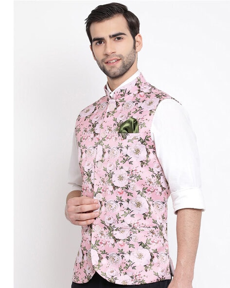 Pink floral 2024 nehru jacket