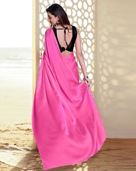Women's Georgette Pink Solid Celebrity Saree With Blouse Piece - SareeMall