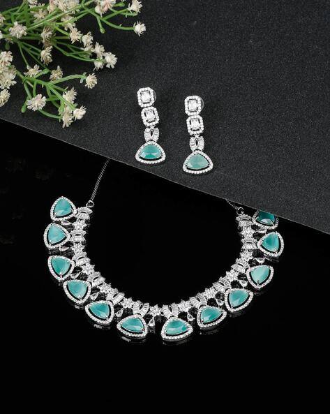 Silver-Plated American Diamond-Studded Necklace Earrings Set