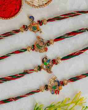 ecraftindia Set of 4 Gold-Plated Peacock Rakhis-picture-20