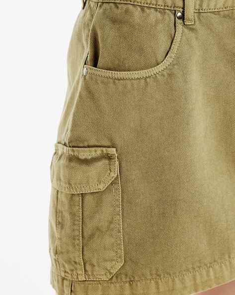 Khaki Denim Button Front High Waist Mini Skirt | New Look