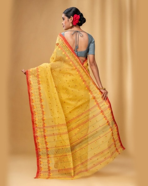 Yellow and Red Border Tant Saree. New. Free Shipping. | eBay