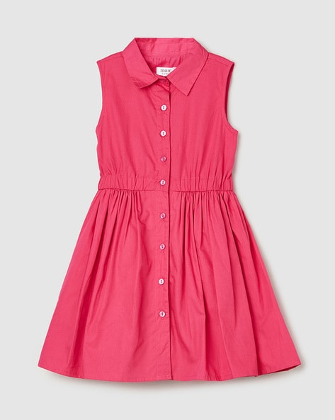 Buy CUTECUMBER Blue Solid Denim Collar Neck Girls Shirt Dress | Shoppers  Stop