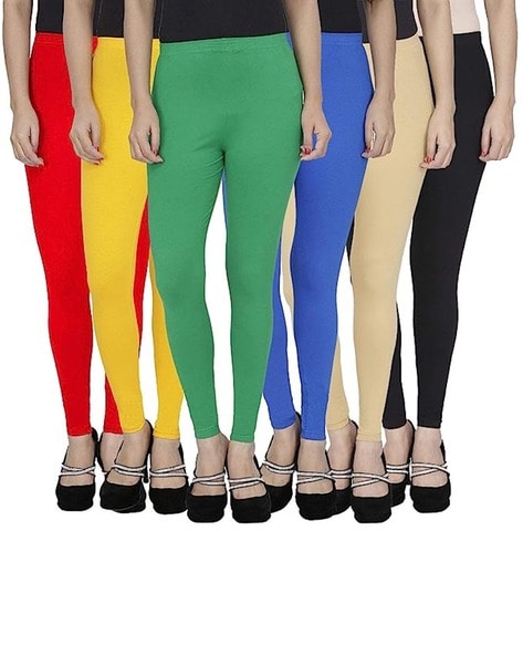 Buy Fablab Women?s Cotton Lycra Stretchable Ankle Length Leggings Combo Pack  of 4(ALL-4-W+M+Dg+Sb,White+Maroon+DarkGreen+SkyBlue,Fit to Waist 28Inch to  34Inch) Online In India At Discounted Prices