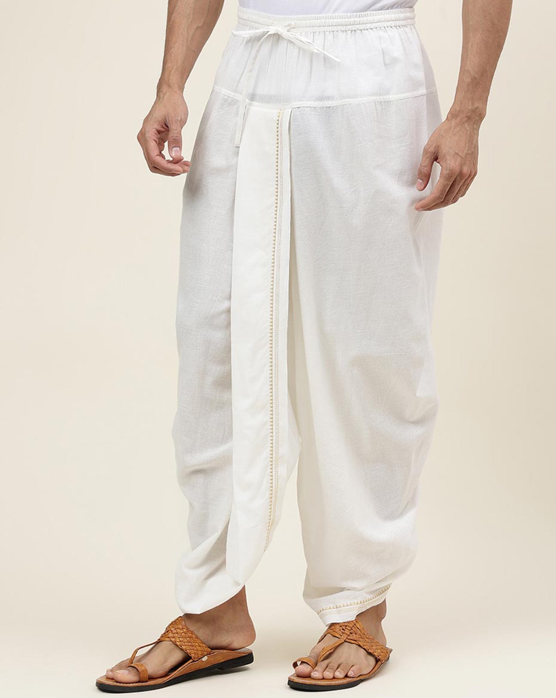 Fabindia White Cotton Embroidered Dhoti Pants