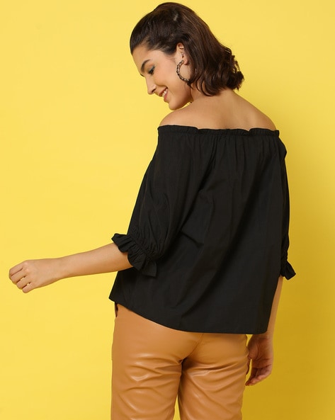 Black baggy off the cheap shoulder top