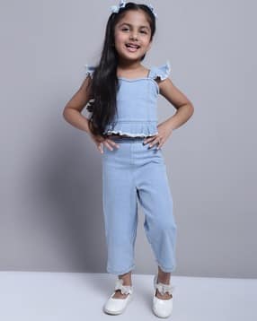 Denim Jumpsuit For Girls On Flipkart TRENDYOLKIDS Blue Cotton