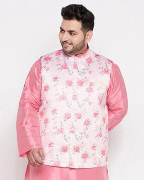 Floral Print Slim Fit Nehru Jacket-image-0