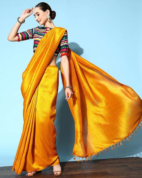 Buy Mustard Color Georgette Fabric Half and Half Pleated Saree Online -  SREV3200 | Appelle Fashion
