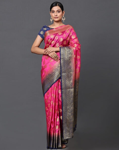 Buy Wonderful Rani Pink Zari Weaving Paithani Silk Traditional Saree From  Ethnic Plus