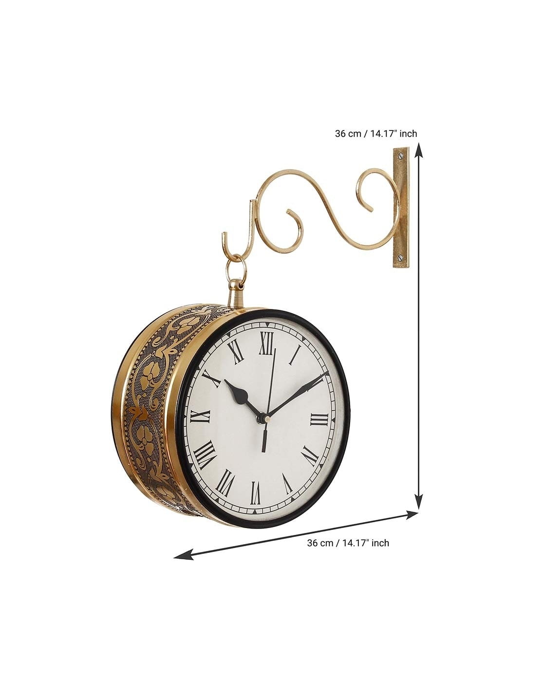 Wooden Clock For Wall Hanging Beautiful Brass Coated - Taajoo