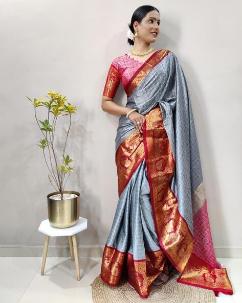 Shree DesignsNX Black,Red Stylish Dola Silk Designer Border Saree, 5.5 m  (separate blouse piece) at Rs 729/piece in Surat