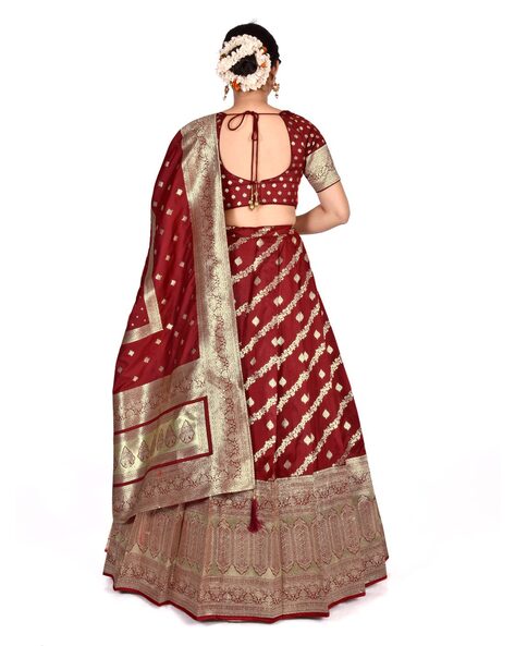 Cream maroon rich colour banarasi jacquard & premium net material intr -  New India Fashion