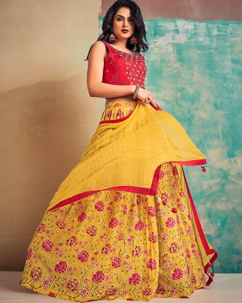 Yellow silk embroidered lehenga choli 988