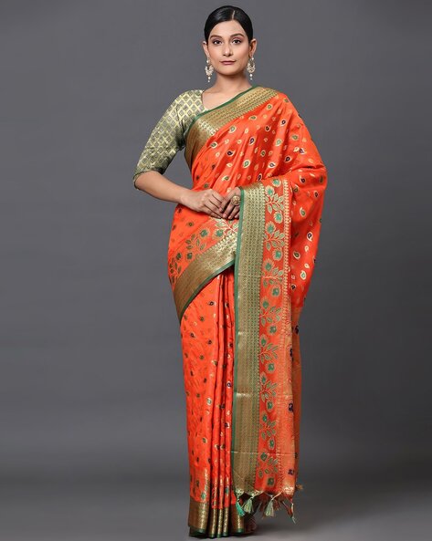 Orange Color Banarasi Silk Saree