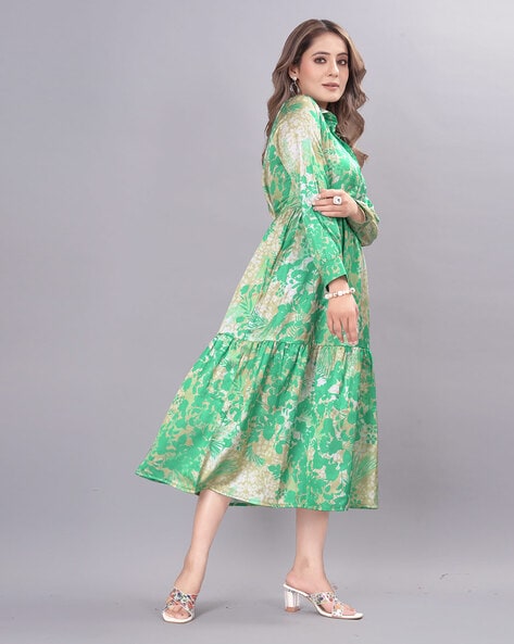 OLIVE AND LAVENDER FLORAL FLARED SHIRT DRESS – ShopKoai