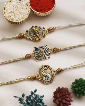 ecraftindia Pack of 3 Tie-Up Rakhis with Roli Chawal-picture-47