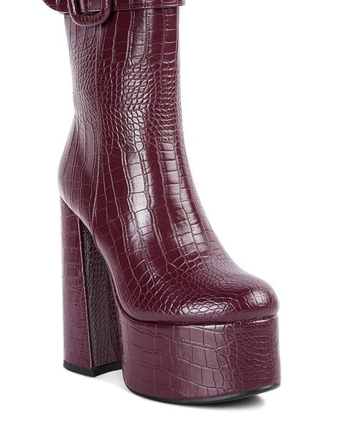 Burgundy croc hotsell ankle boots