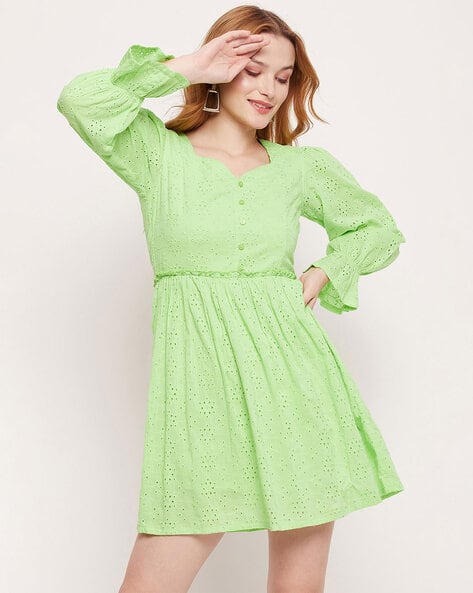 green strapless cotton dress Mint Whispers Cotton Schiffli Dress