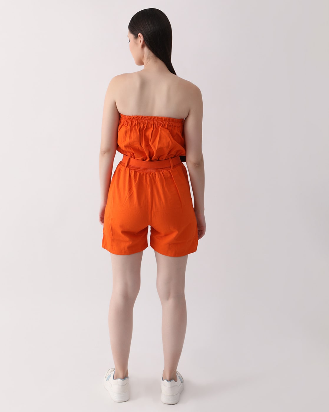 Orange strapless sales jumpsuit