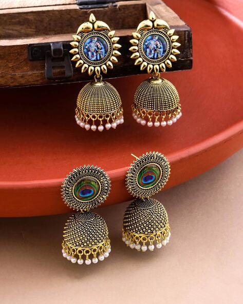 Meenakari Oxidised Peacock Multi Jhumka Earrings – Gifts and Fashion