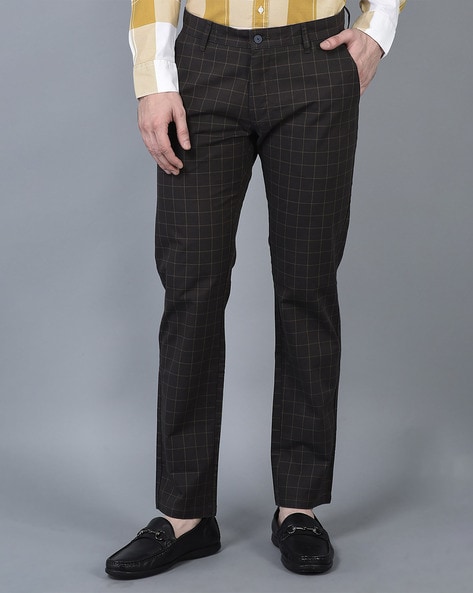 Buy BASICS Brown Mens 5 Pocket Check Trousers | Shoppers Stop