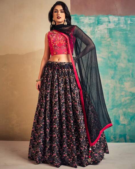 South Indian Jacquard Silk Black Lehenga Choli for Women,indian Banarasi  Silk Lehanga Choli Dupatta,ready to Wear Lengha Choli With Dupatta - Etsy