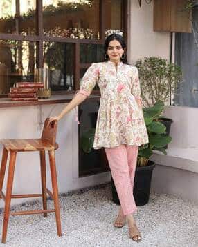 weavllite Floral Print Tunic with Narrow Pants-picture-23