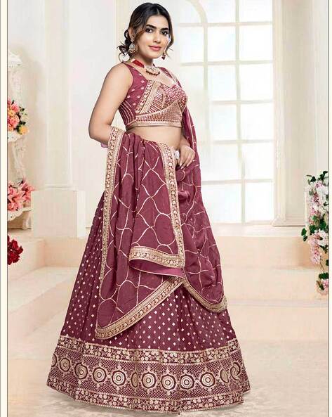 Shop Dazzling Maroon Sequins Velvet Bridal Lehenga Choli with Double Dupatta  From Ethnic Plus