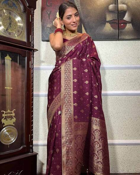 Exclusive Wine Color Silk Big Border Designer Sari : 68504 - Party Wear  Sarees